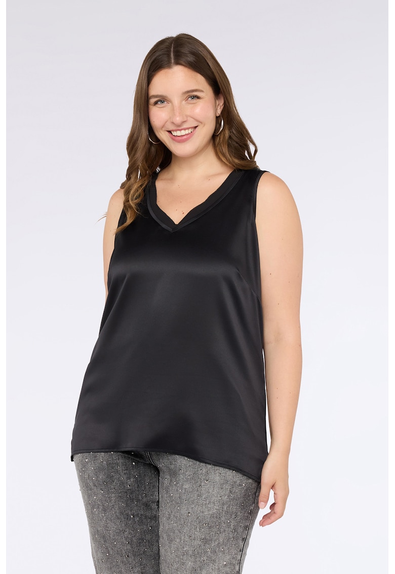 Top cu partea frontala din satin - Negru