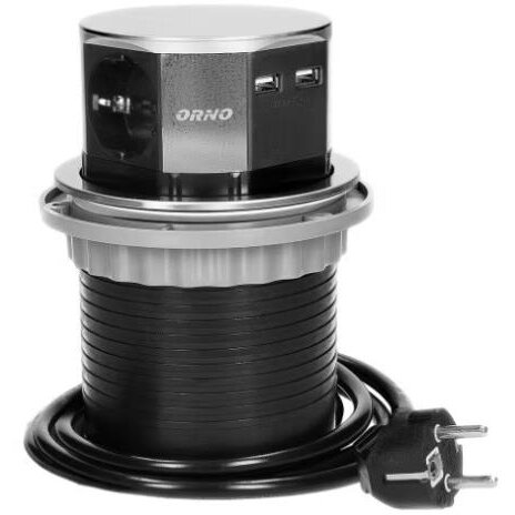 Oferte la Priza pentru Mobilier OR-AE-1381(GS) Incastrabila 3 Prize Schuko 2 x USB Lungime Cablu 1.5M Negru/Gri