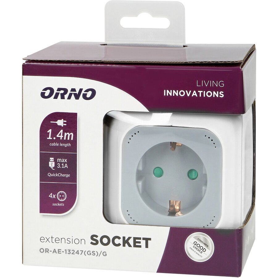 Oferte la Prelungitor OR-AE-13247(GS)/G 4x2P+E Schuko Port USB-A/C Incarcare Rapida Cablu 1.4M H05VV-F 3x1MM² Alb/Gri
