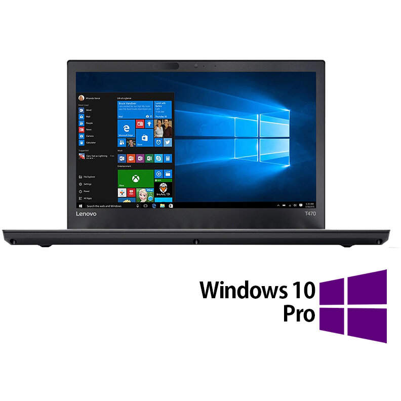 Oferte la Laptop Refurbished ThinkPad T470 HD 14 inch Intel Core i5-6200U 8GB 256GB SSD Windows 10 Pro Black