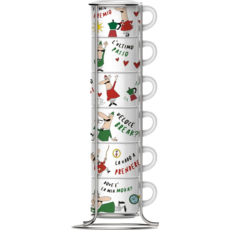 Oferte la Set 6 Cesti Espresso TAZZ202 Capacitate 50ML cu Suport de Metal Multicolor