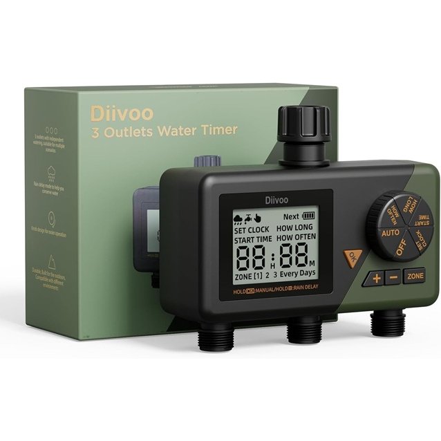 Oferte la Programator Automat pentru Irigare Diivoo WT10M-GN, 3 Zone Independente, IP54, Functie Rain Delay