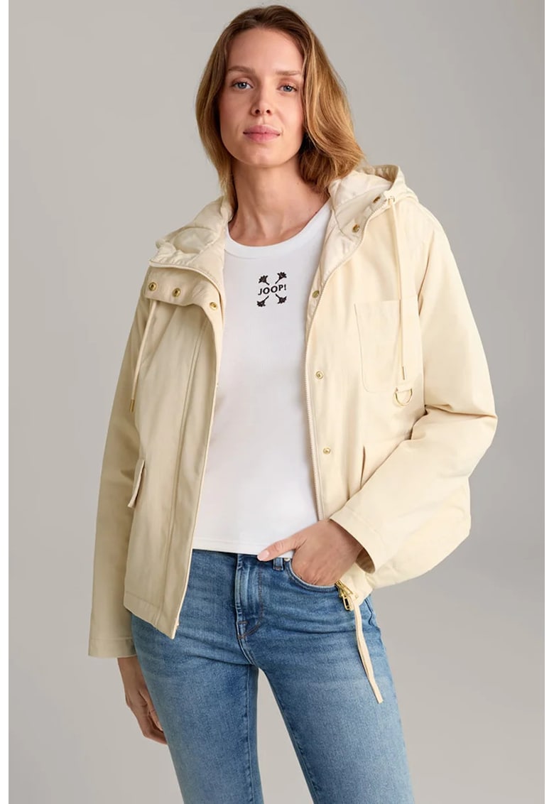 Oferte la Geaca crop supradimensionata cu gluga si buzunare frontale - Bej