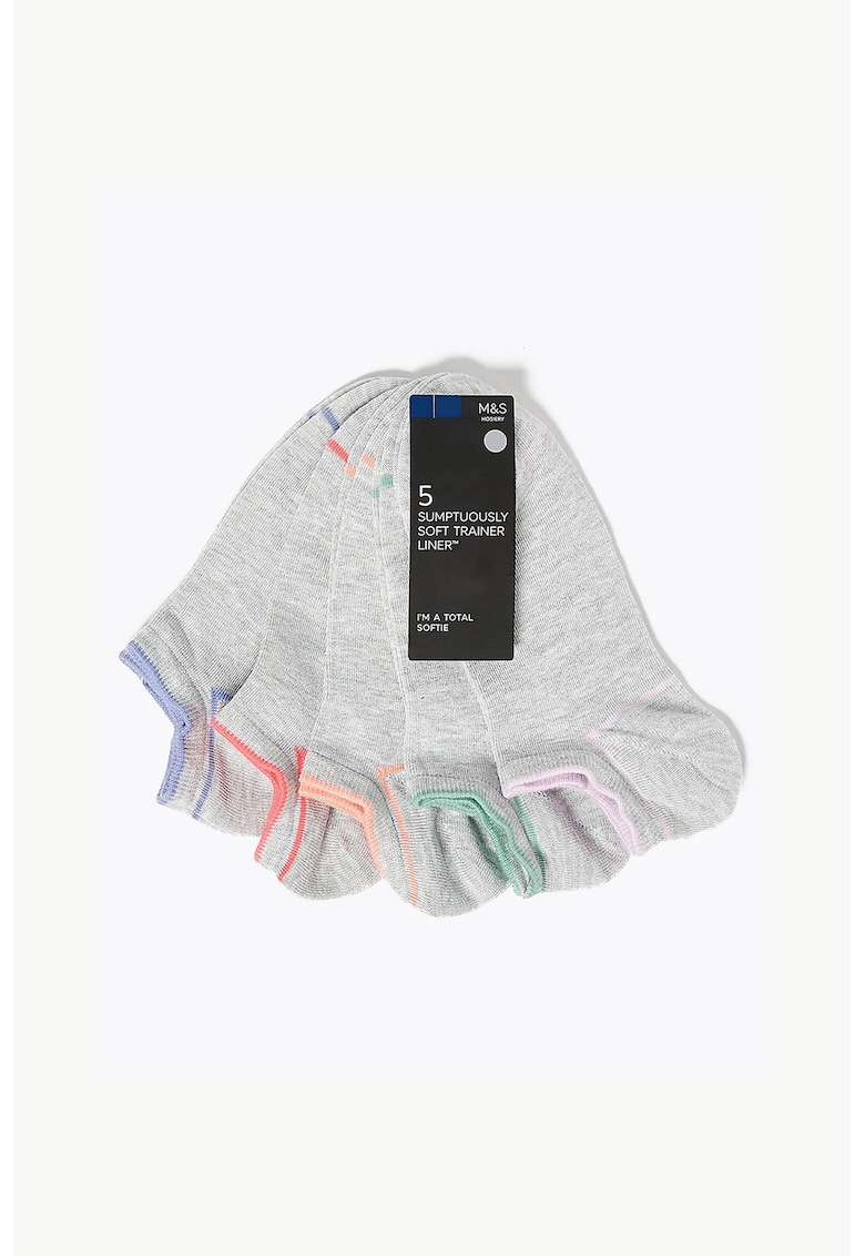 Oferte la Set de sosete scurte Sumptuously Soft™ - 5 perechi - Verde/Gri deschis/Roz