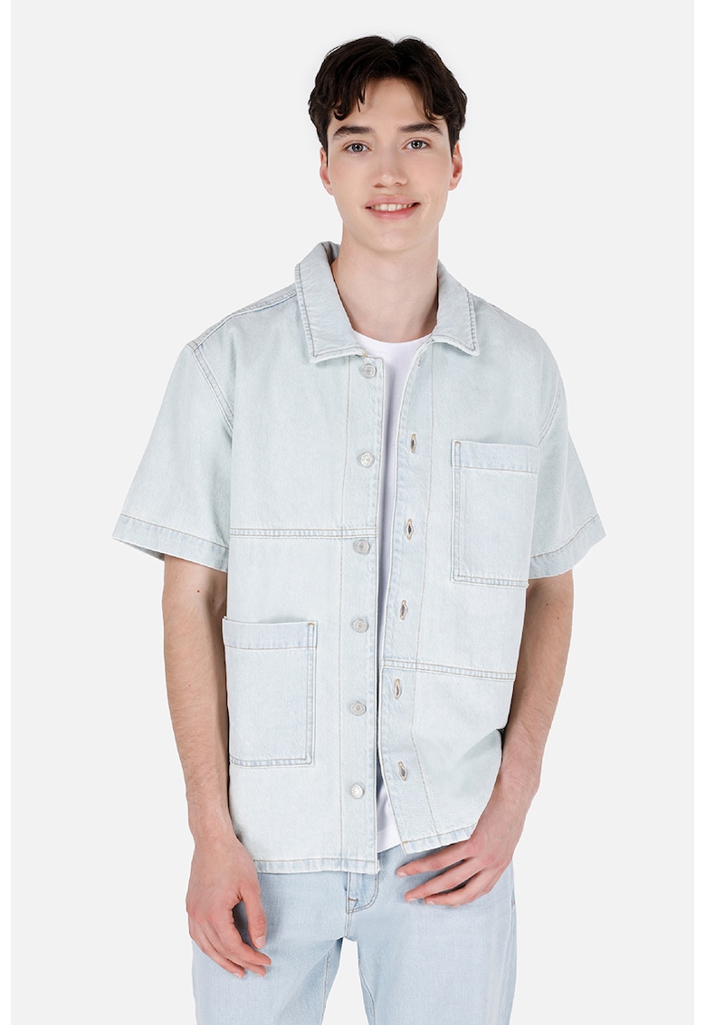 Oferte la Jacheta din denim cu maneci scurte - Albastru glaciar