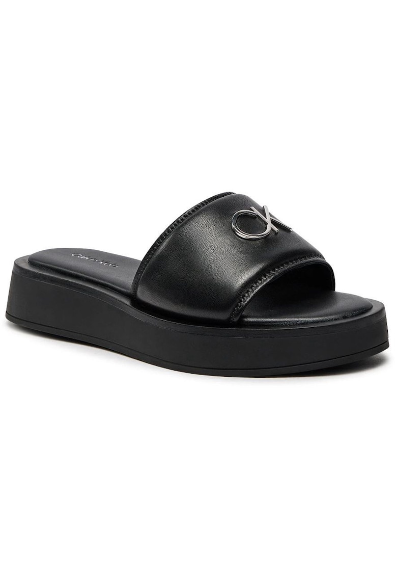 Oferte la Papuci din piele cu detaliu logo