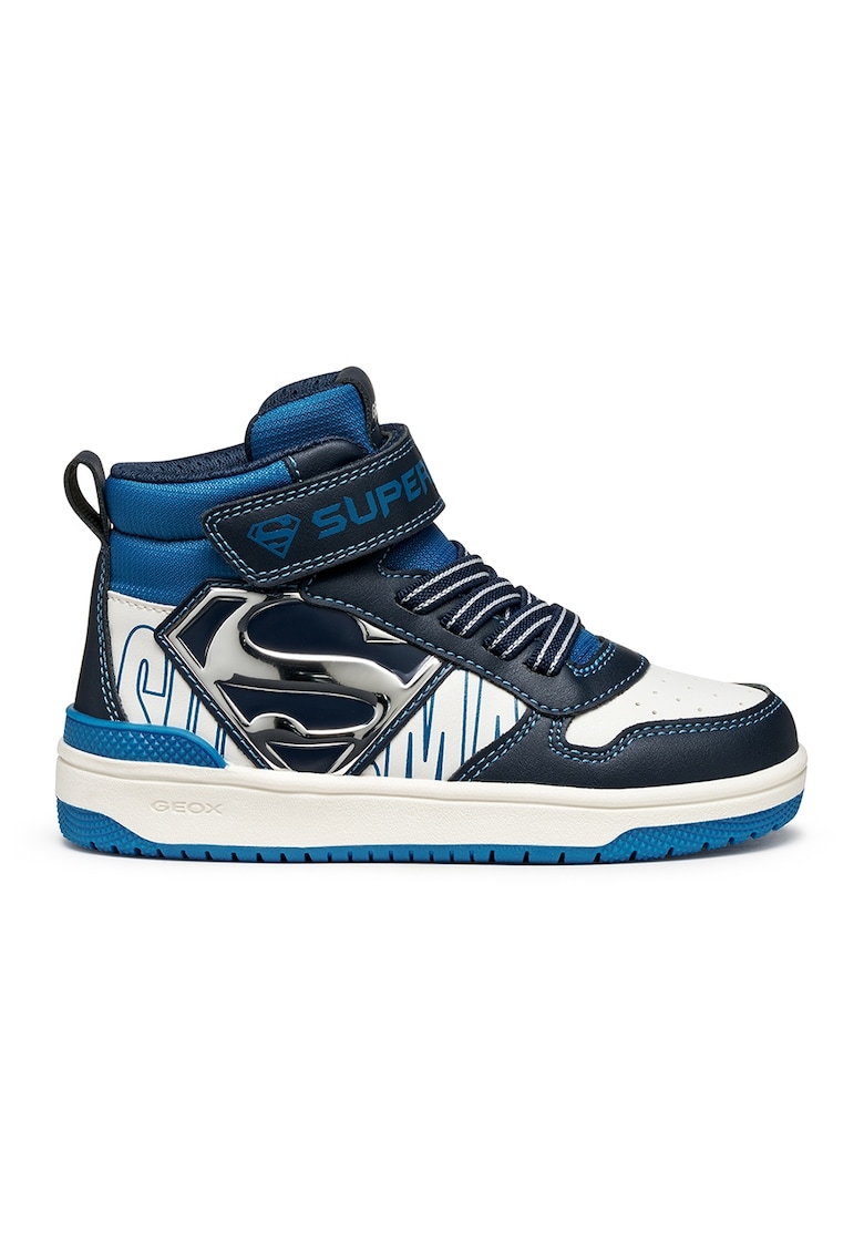 Pantofi sport cu velcro si imprimeu cu desene - Alb/Albastru