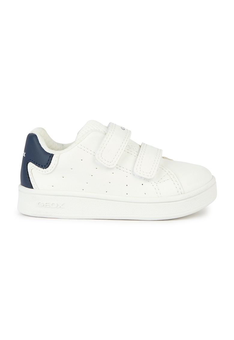 Pantofi sport cu velcro si model perforat - Alb murdar/Bleumarin