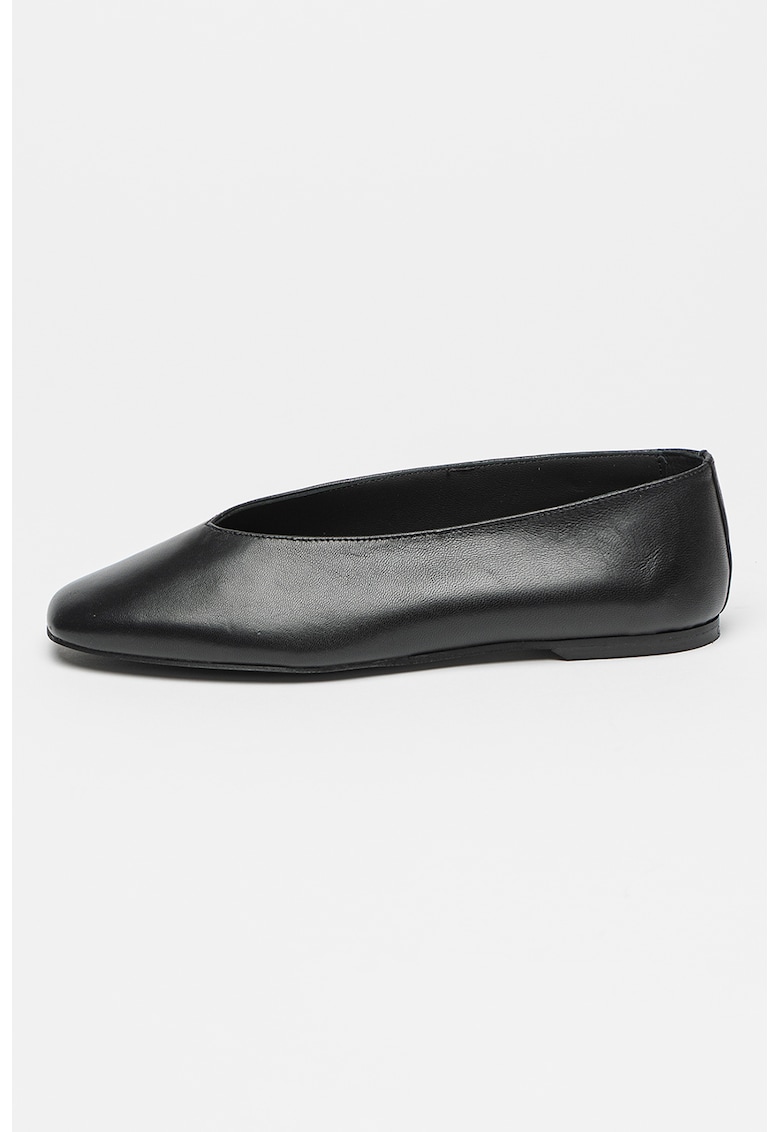 Oferte la Balerini din piele cu model uni si varf patrat - Negru
