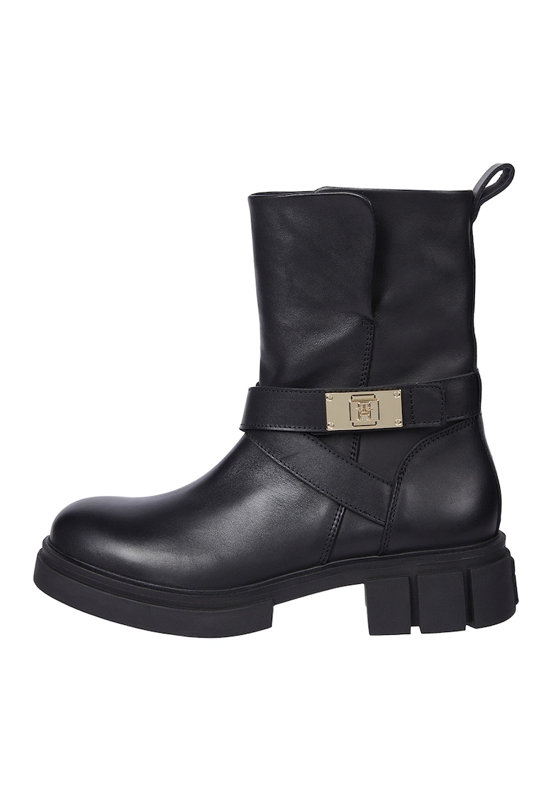 Oferte la Ghete de piele cu fermoar si monograma metalica - Negru