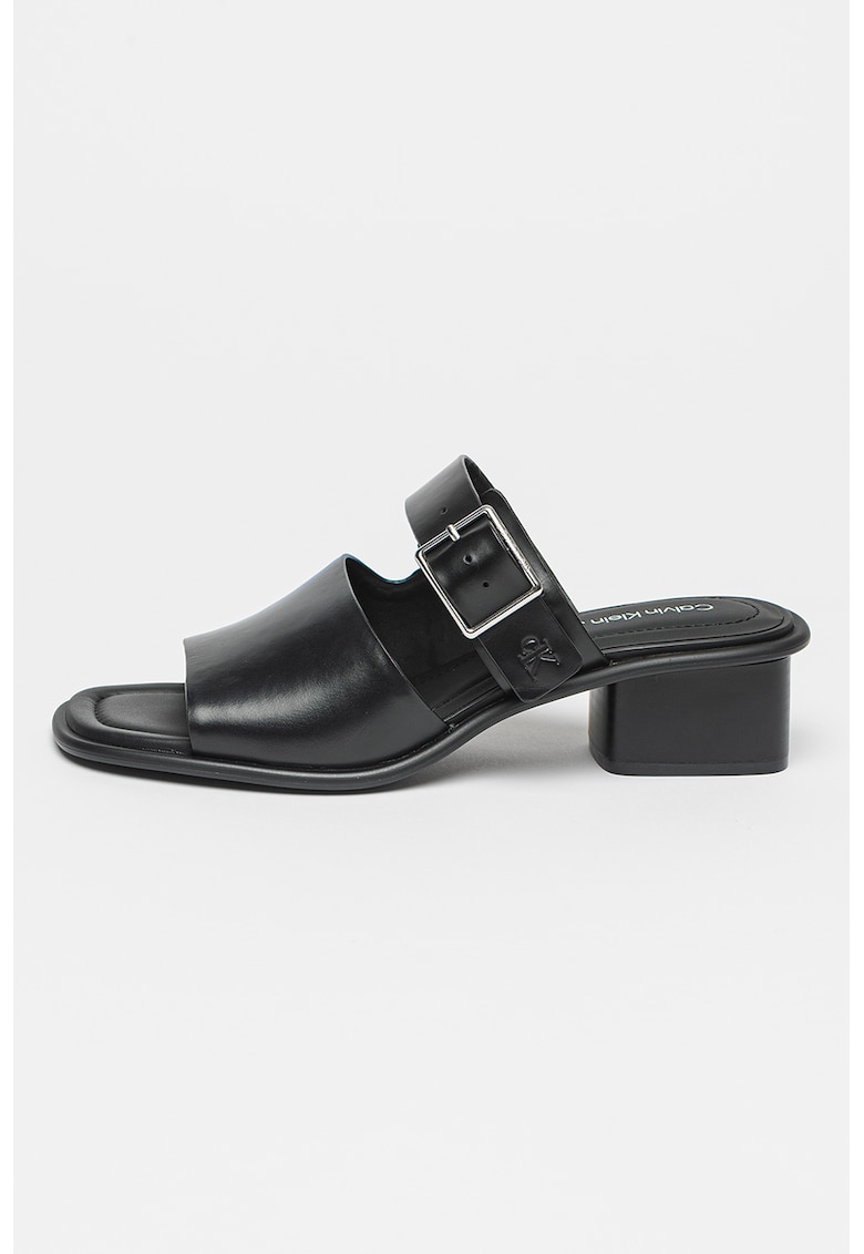 Oferte la Papuci din piele cu toc - Negru
