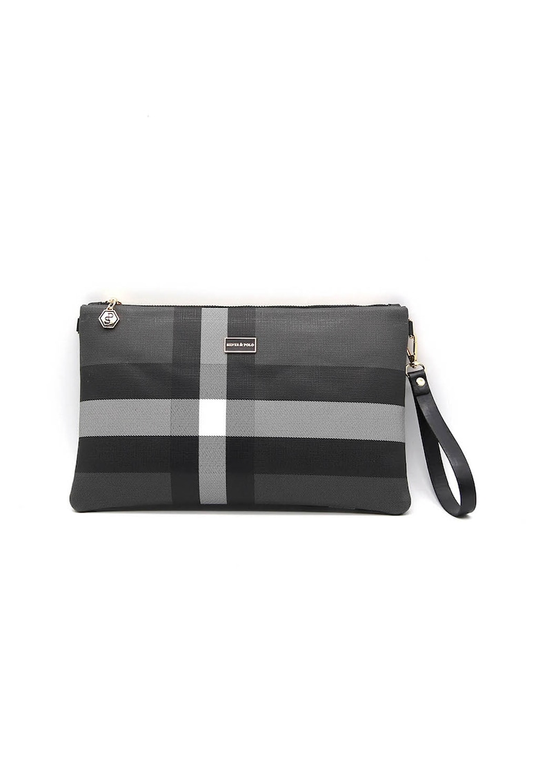 Oferte la Geanta  cu model in carouri - Negru - 20 x 30 x 2 CM