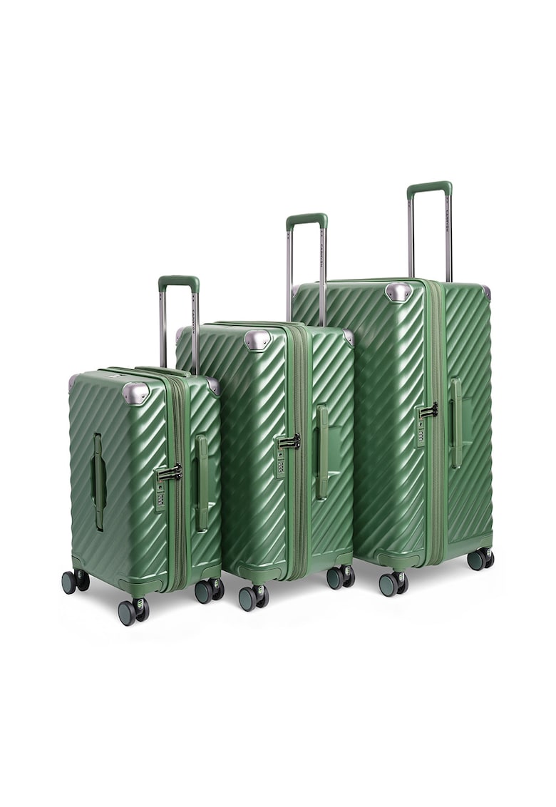 Oferte la Set trolere extensibile  Trunk - policarbonat - 1 bagaj de cabina si 2 de cala - cifru TSA - 4 roti cu suspensii - verde - 56 cm/66 cm/77 cm