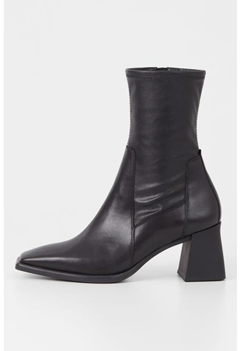 Oferte la Botine de piele cu varf patrat - Negru