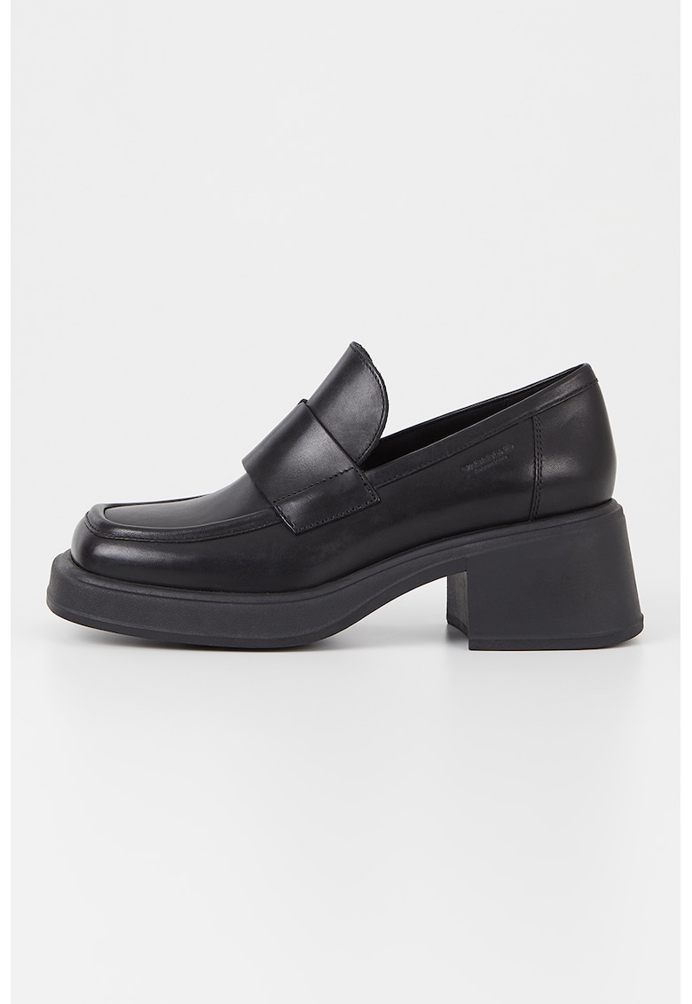 Oferte la Pantofi loafer de piele cu toc masiv - Negru
