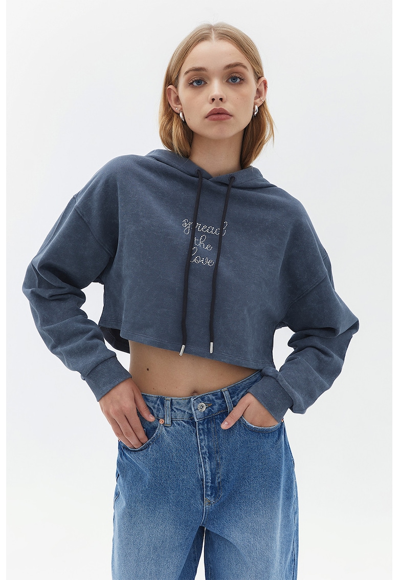 Oferte la Hanorac crop cu strasuri - Albastru inchis