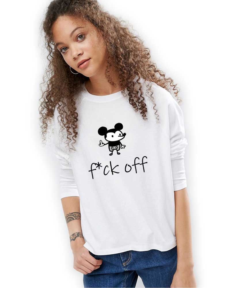 Bluza dama alba - f*ck off Mickey Mouse
