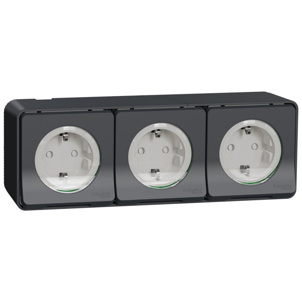 Oferte la 3xPriza modulara aparenta 2P+E, fara surub cu obturator Schneider Mureva Styl MUR36038, Antracit