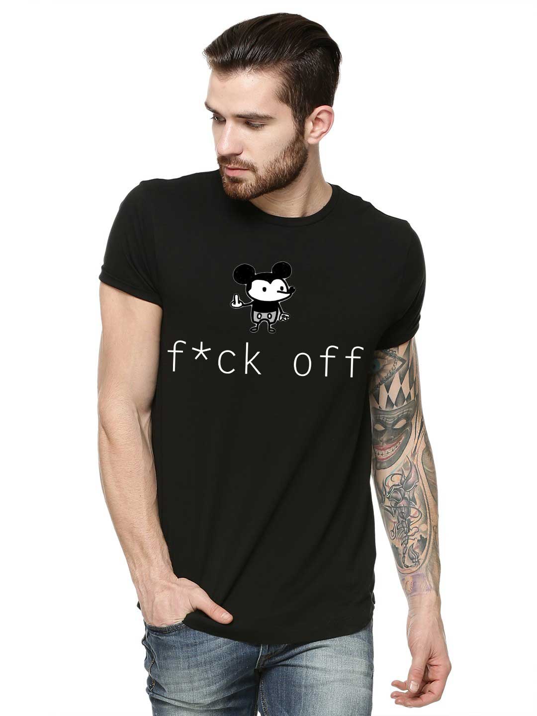 Tricou barbati negru - f*ck off Mickey Mouse