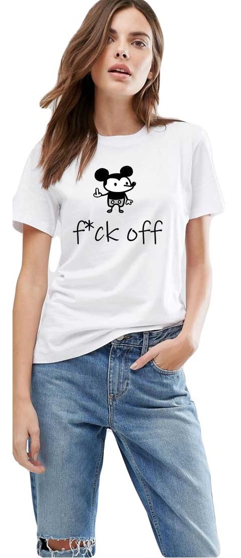 Tricou dama alb - f*ck off Mickey Mouse