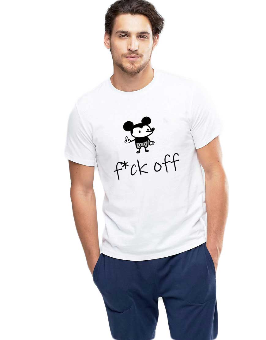 Tricou barbati alb - f*ck off Mickey Mouse