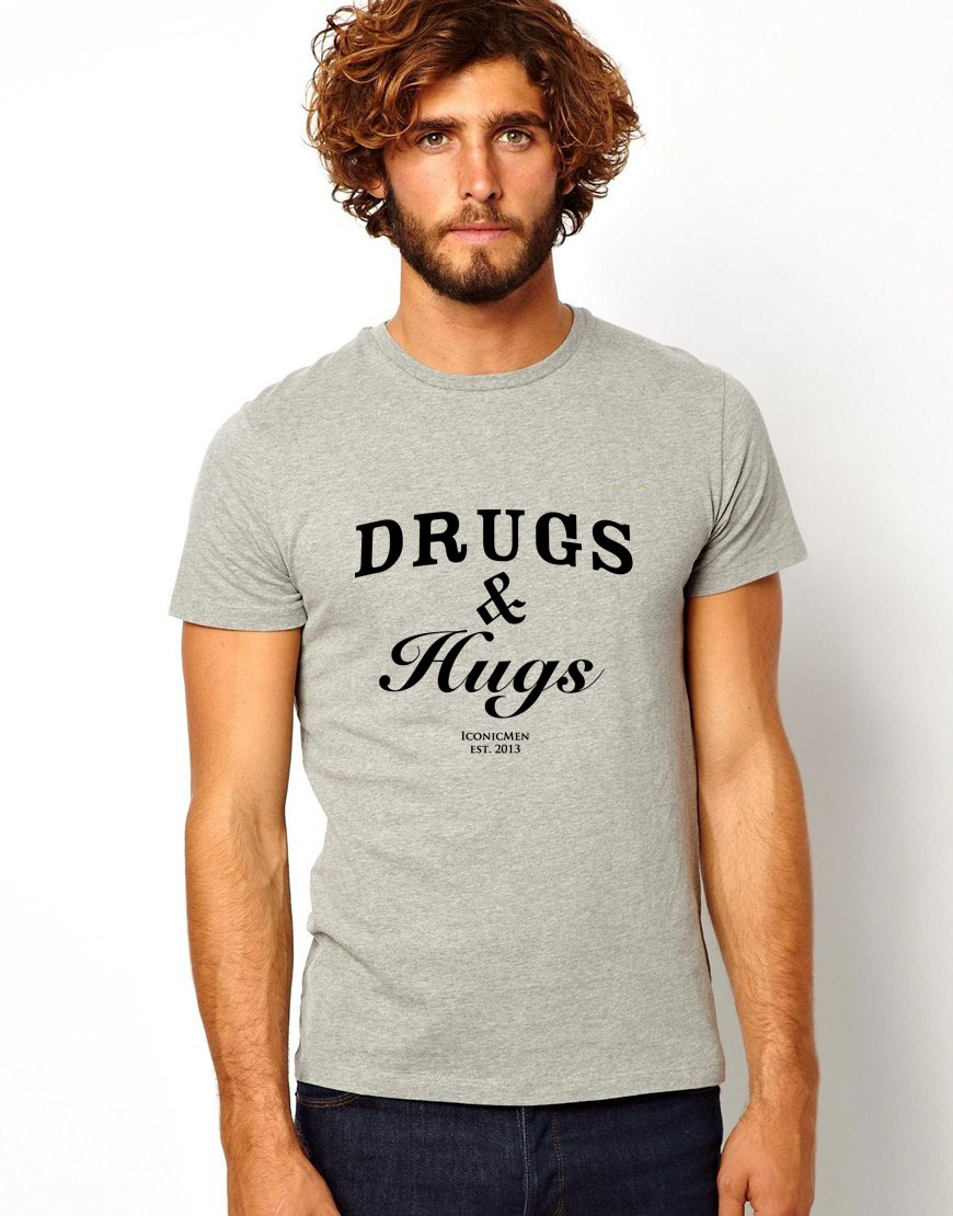 Tricou barbati gri Drugs & Hugs