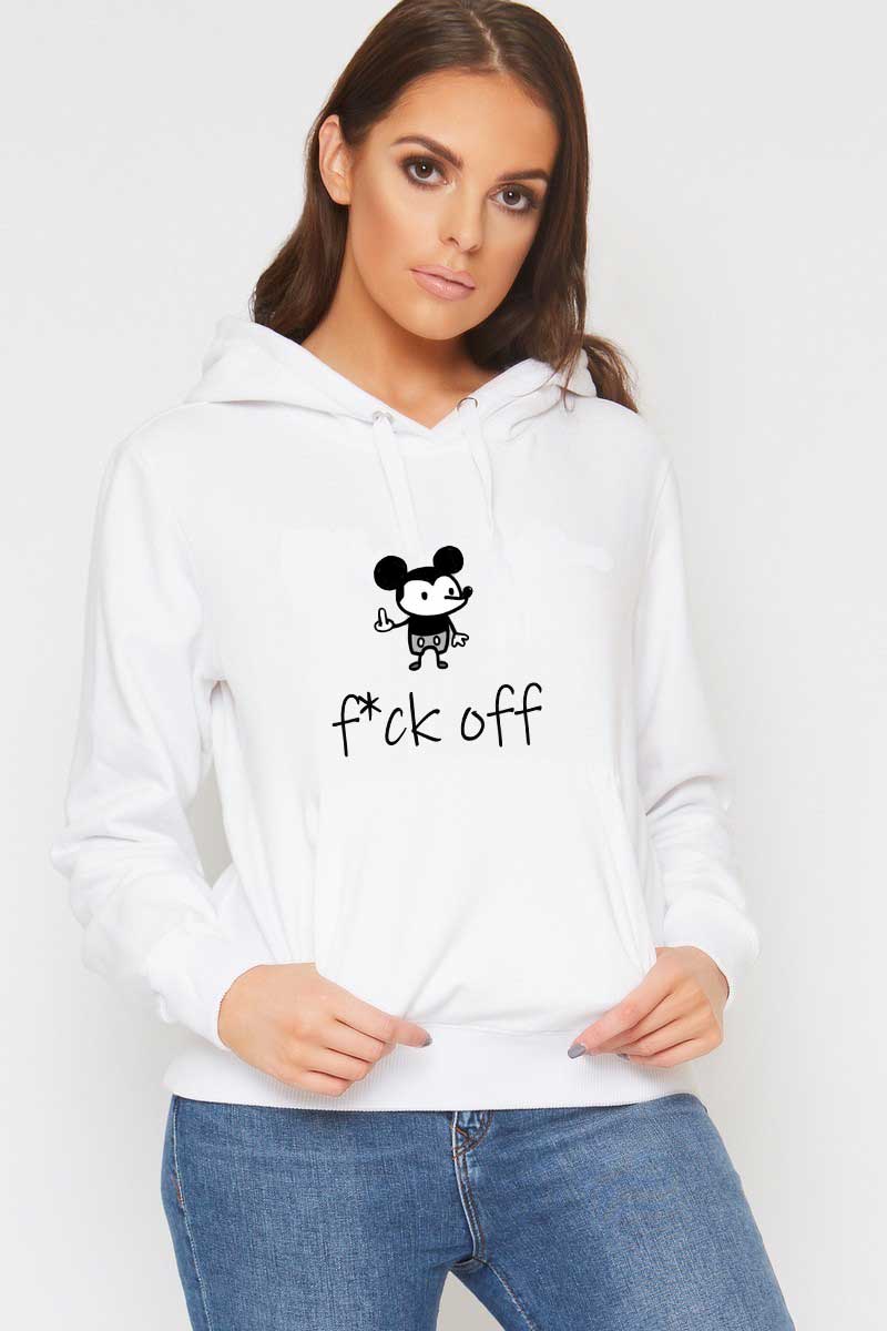 Hanorac dama alb - f*ck off Mickey Mouse