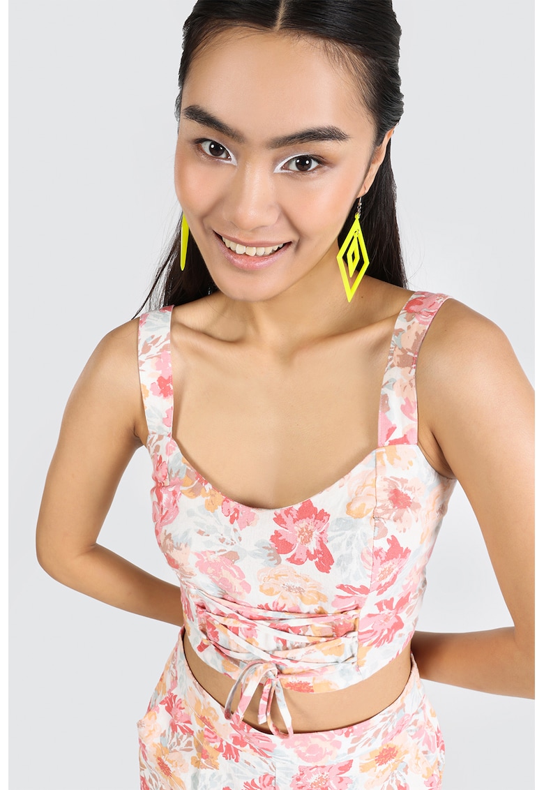 Top crop cu imprimeu floral - Alb/Roz