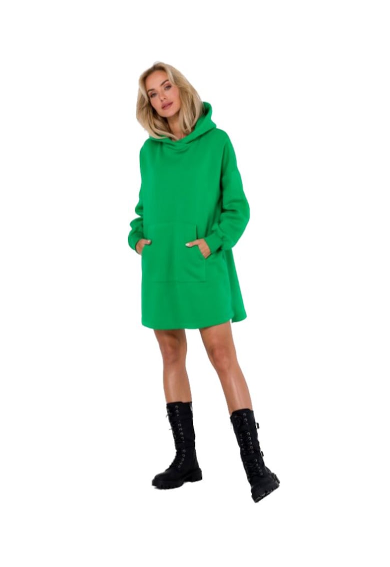 Oferte la Rochie cu gluga si buzunar kangaroo - Verde