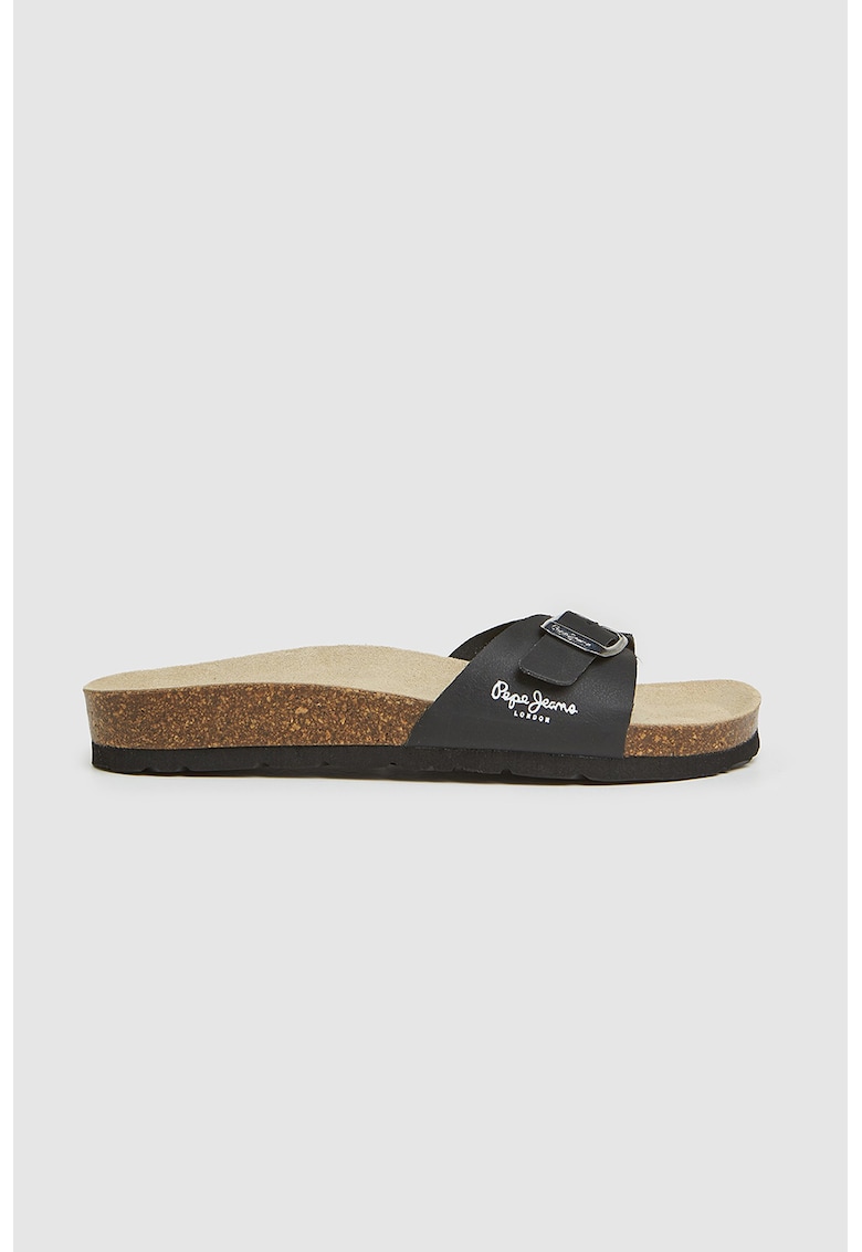 Oferte la Papuci de piele ecologica cu catarama - Negru