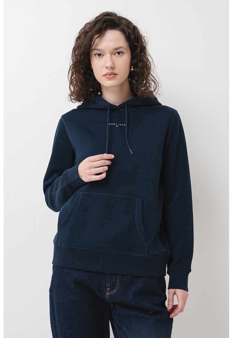 Oferte la Hanorac cu buzunar kangaroo si detaliu logo - Bleumarin