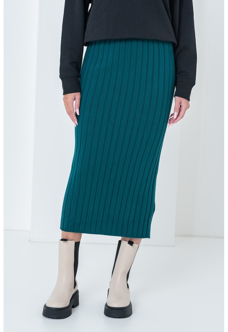 Oferte la Fusta midi tricotata - Verde inchis