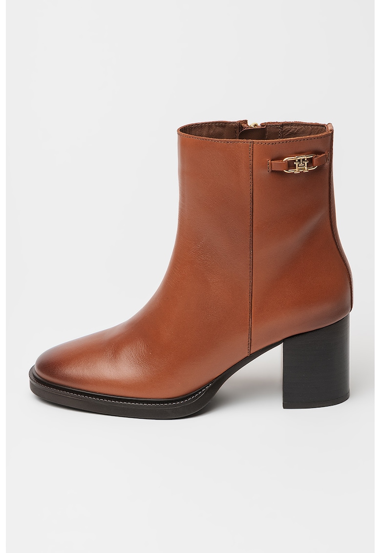 Oferte la Botine din piele cu toc - Caramel