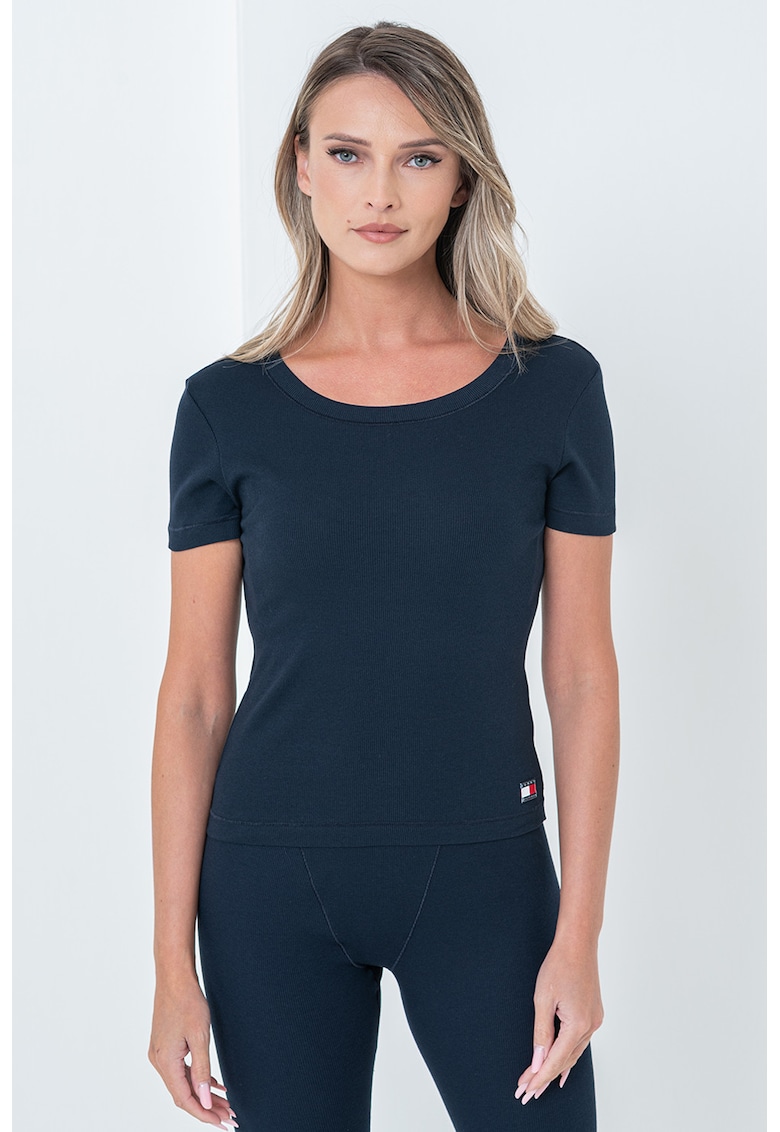 Tricou de casa cu croiala slim fit si decolteu rotund - Albastru ultramarin
