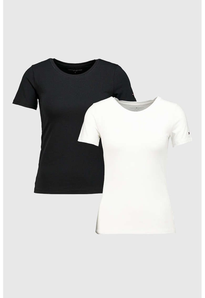 Set de tricouri de casa din amestec de bumbac cu croiala slim fit - 2 piese - Alb/Negru