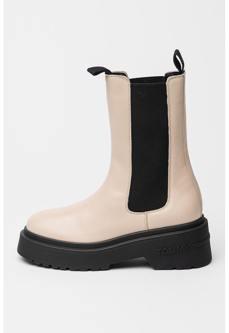 Oferte la Ghete Chelsea din piele - Negru/Bej deschis
