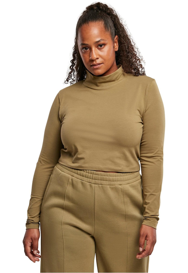 Oferte la Bluza din amestec de bumbac organic cu guler inalt - Verde masliniu