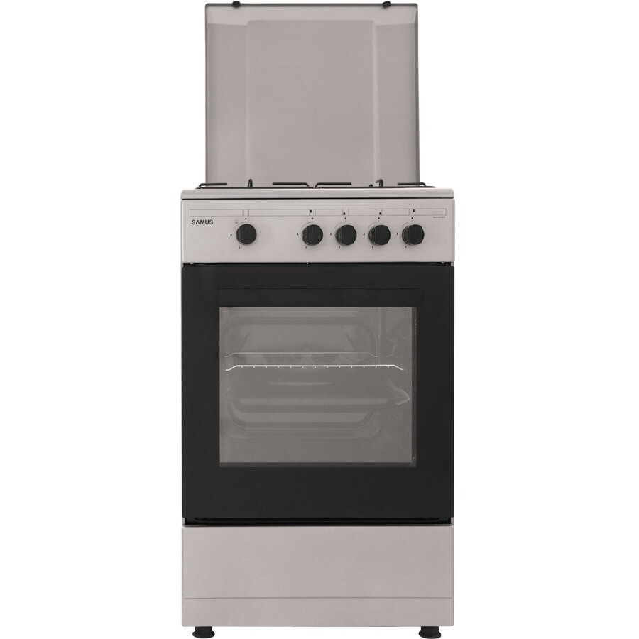 Oferte la Aragaz Samus SM 450 BSS, 4 arzatoare, Cuptor pe gaz 49 L, Siguranta plita + cuptor, Argintiu