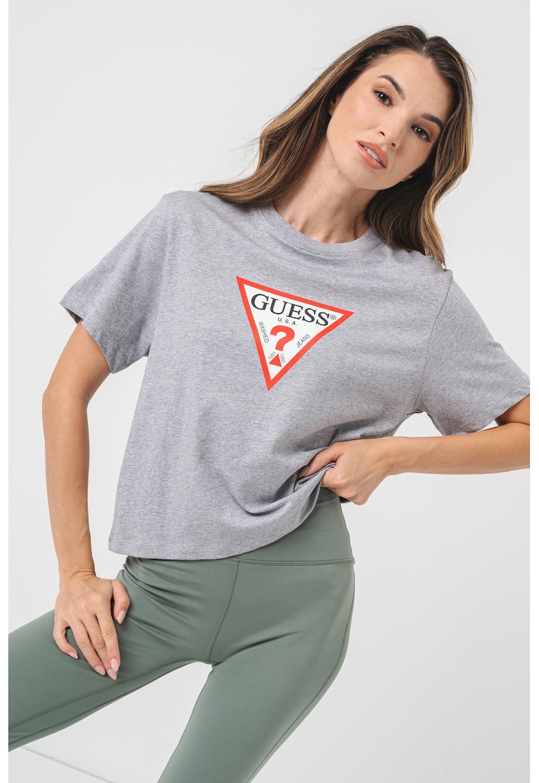 Oferte la Tricou lejer din bumbac organic cu imprimeu logo pe piept - Rosu/Alb/Gri melange