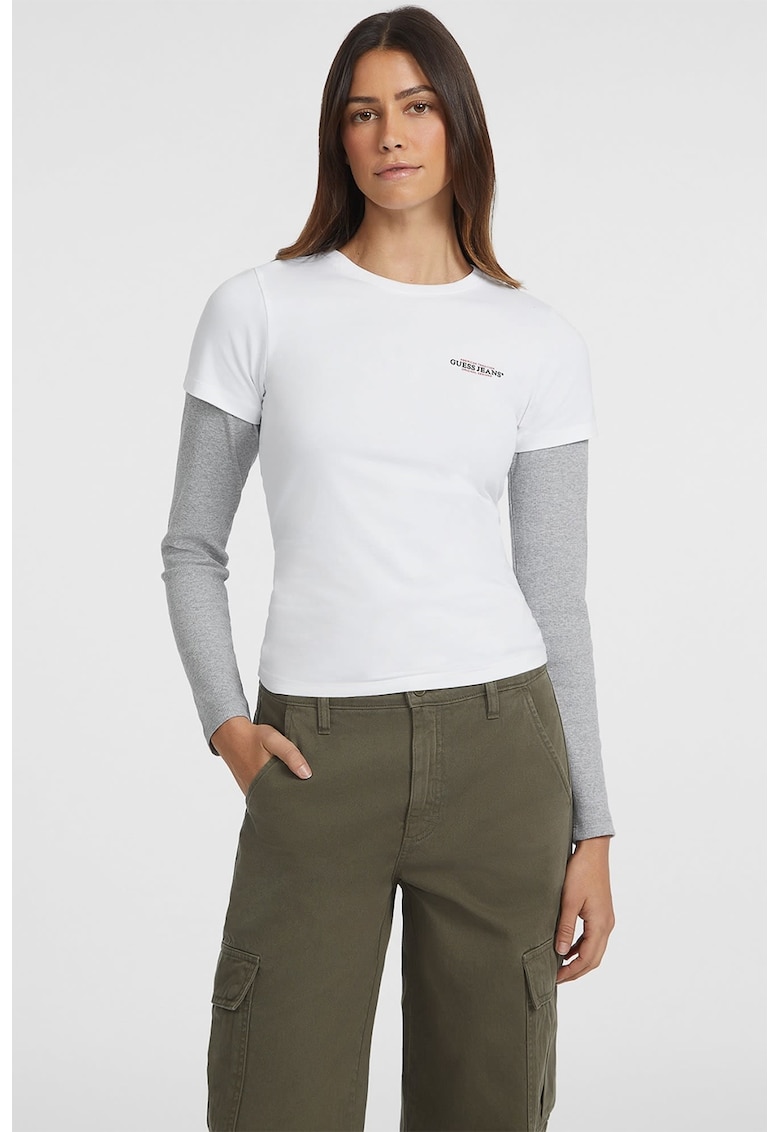 Oferte la Tricou slim fit cu decolteu la baza gatului - Alb