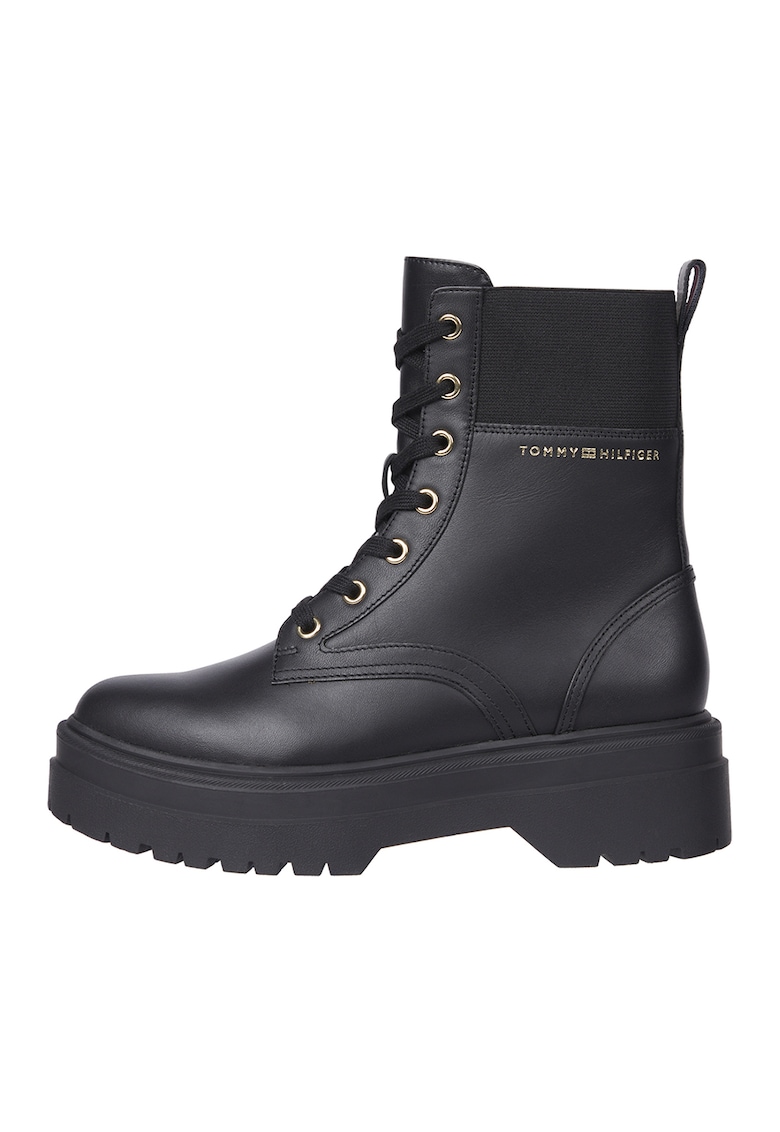 Ghete de piele cu segment textil - Negru