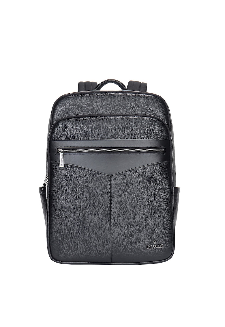 Oferte la Rucsac unisex de piele cu compartimente multiple - Negru