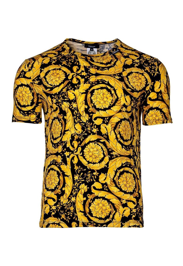 Oferte la Tricou din amestec de bumbac organic cu model floral 48283 - Auriu/Negru