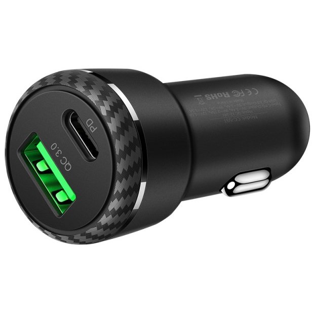 Oferte la Incarcator Auto CC-5970 2.4A Dual Port 36W USB si Type-C Negru