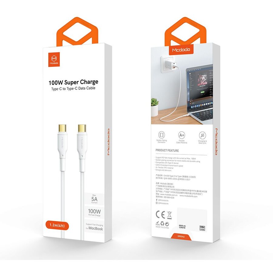 Oferte la Cablu Date USB Type-C USB Type-C  White Series  5A  1.2m, 100W  PD Alb