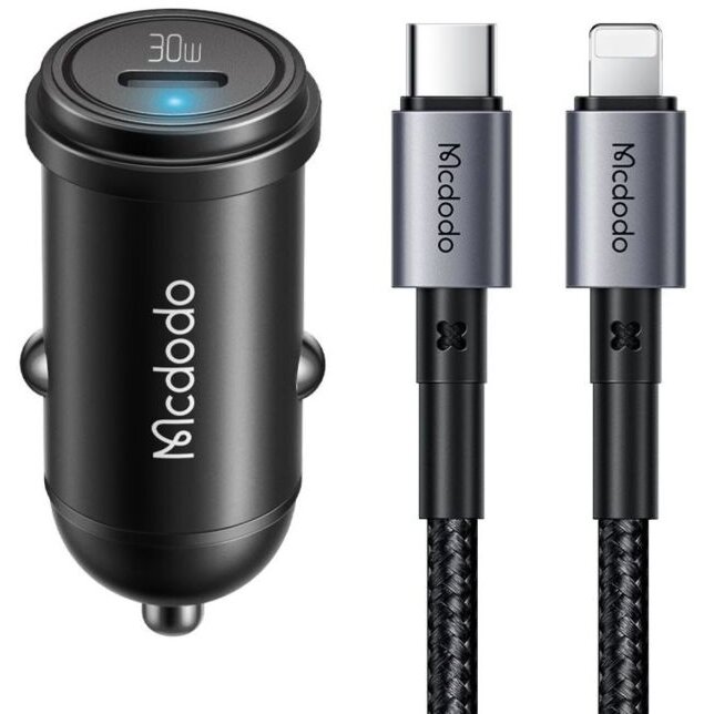 Oferte la Incarcator Auto 1xType-C Fast Charging PD 30W Cablu USB Type-C  Lightning 1.2m Negru