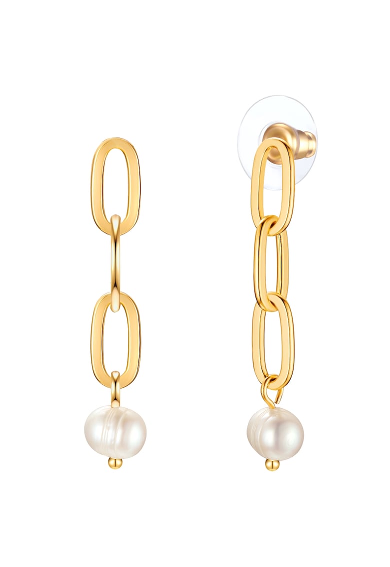 Oferte la Cercei drop de aur de 14K filat - cu perle de cultura - Auriu