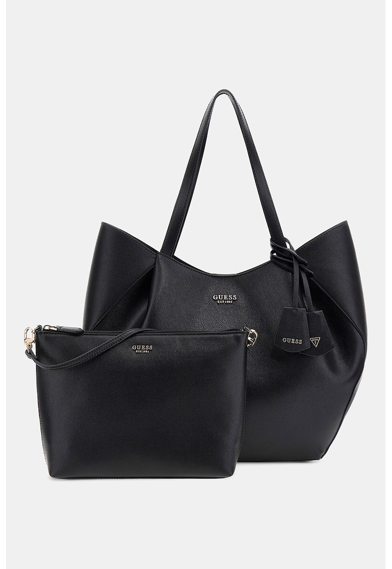 Geanta shopper din piele ecologica cu etui detasabil - Negru