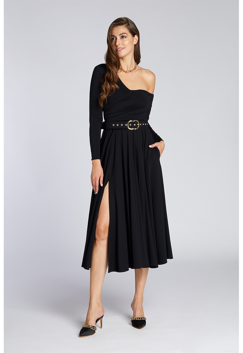 Oferte la Rochie cu decolteu pe un umar si slit lateral - Onyx Black