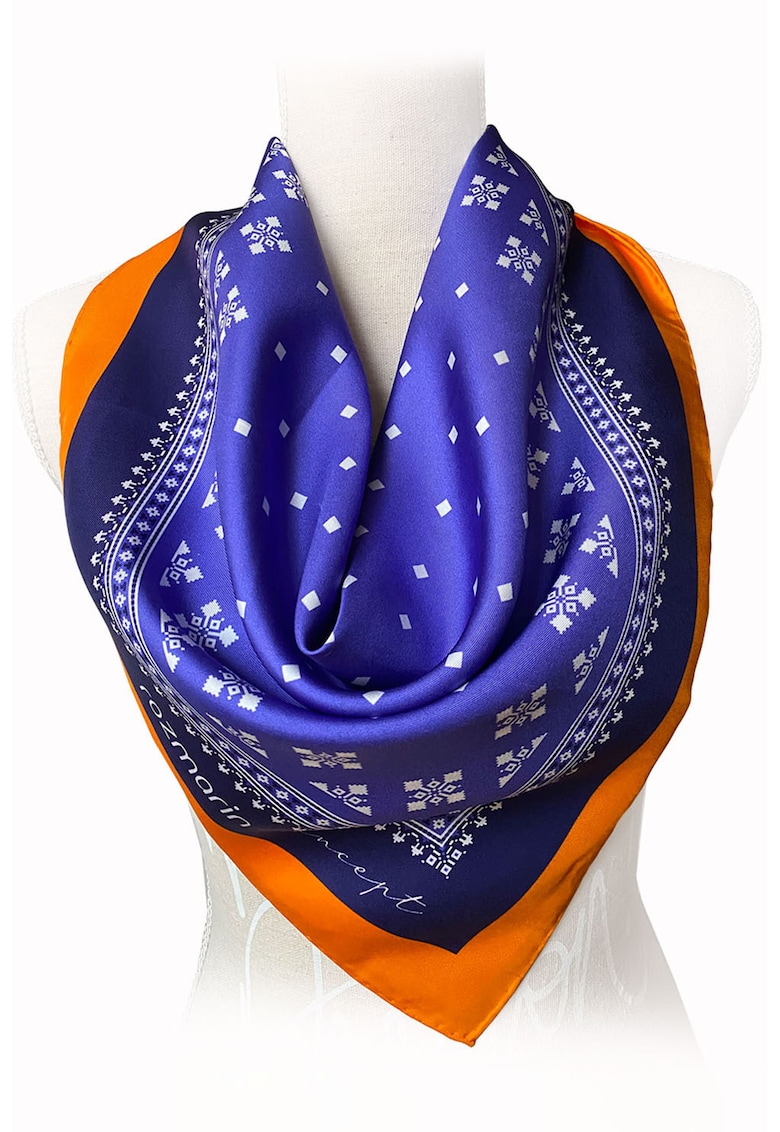 Oferte la Esarfa de matase cu imprimeu - Portocaliu mandarina/Alb optic/Albastru indigo